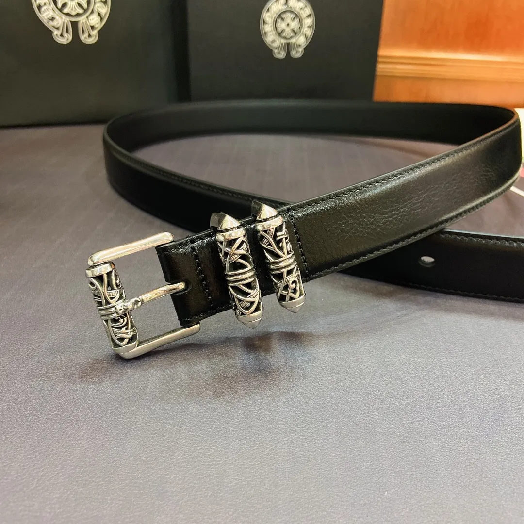 𝐂𝐡𝐫𝐨𝐦𝐞𝐇𝐞𝐚𝐫𝐭𝐬 Kroxin rotating roller Celtic dragon pin buckle belt [fixed style], brass silver-plated hardware and imported wax leather belt, very cool. Width 3.0 cm p520